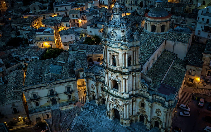Church of Saint George, italian cities, nightscapes, Sicily, Modica, Italy, Modica at night, HD wallpaper