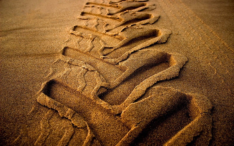 footprint in the sand from tires, wet sand, tracks from cars, tire print, HD wallpaper