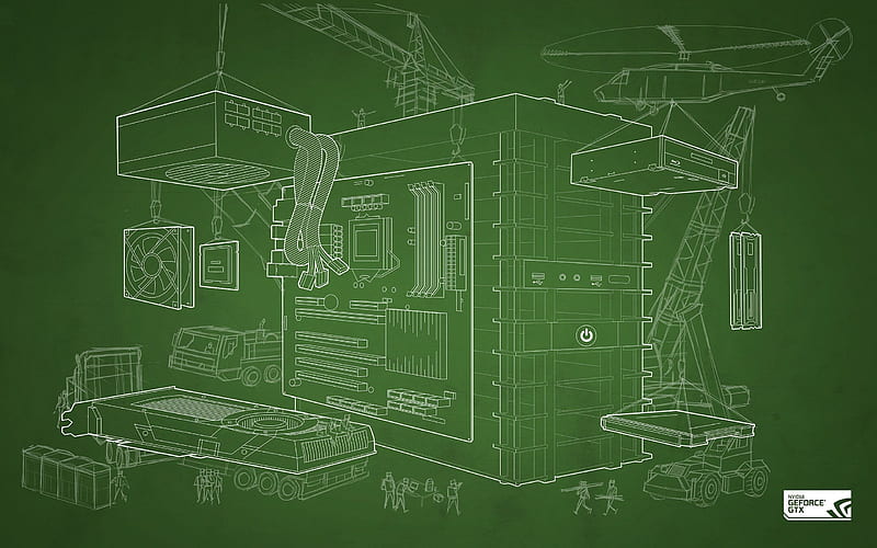 constructing computer tower illustration #Nvidia #GPUs #blueprints #computer construction site simple bac. Computer background , Computer tower,, Contractor, HD wallpaper