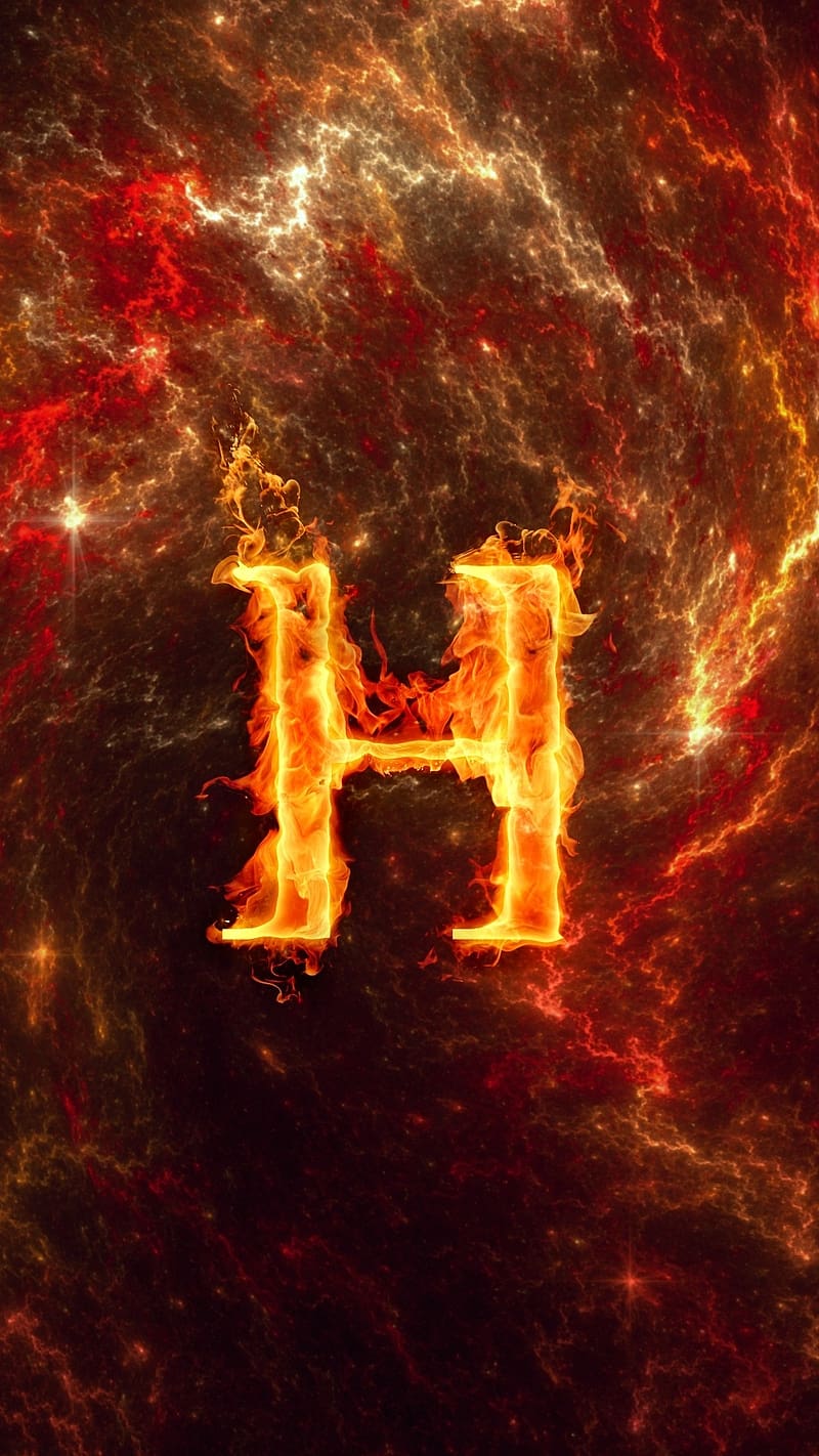 H Letter With Fire Design, h letter, fire design, alphabet, flame, HD phone wallpaper
