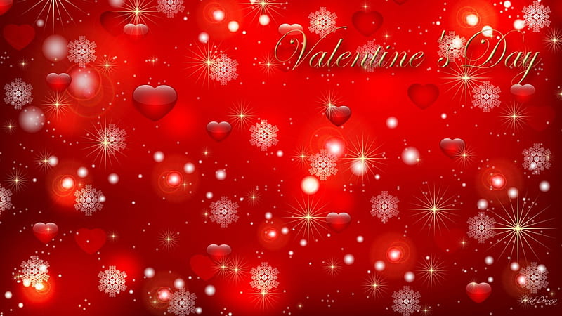 Red Hearts Snowflakes and Stars, red, stars, Valentines Day, glow, snowflakes, shine, corazones, HD wallpaper