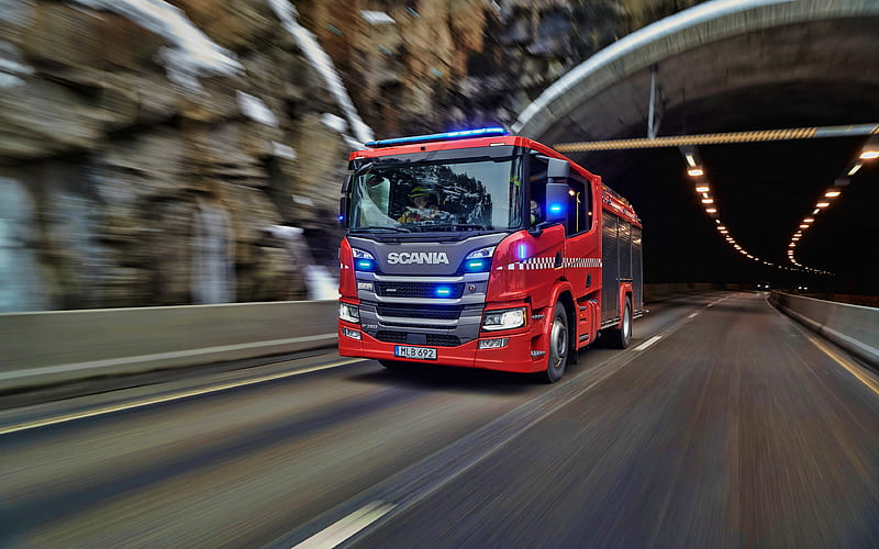 Scania P360 fire engine, 2019 trucks, LKW, P-series, cargo transport, 2019 Scania P360, water engine, trucks, Scania, HD wallpaper