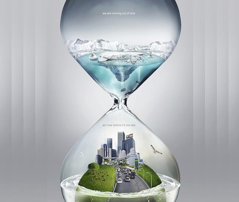 Running Out of Time, glass, water, roads, grass, time, ice, skyscrapers, HD wallpaper