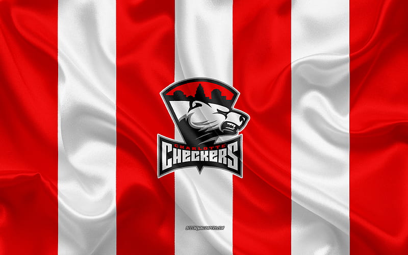 Charlotte Checkers, American Hockey Club, emblem, silk flag, red and white silk texture, AHL, Charlotte Checkers logo, Charlotte, North Carolina, USA, hockey, American Hockey League, HD wallpaper