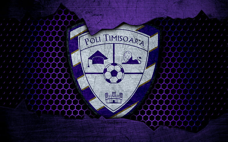 Poli Timisoara logo, Liga 1, soccer, football club, Liga I, Romania, ACS Poli Timisoara, grunge, metal texture, Poli Timisoara FC, HD wallpaper