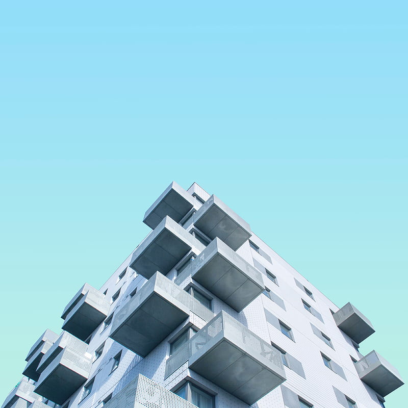 facade, building, sky, minimalism, blue, HD phone wallpaper