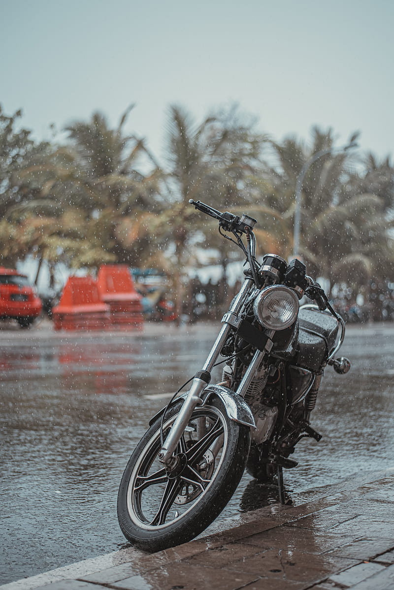 Motorcycle, bike, black, road, rain, drops, HD phone wallpaper | Peakpx