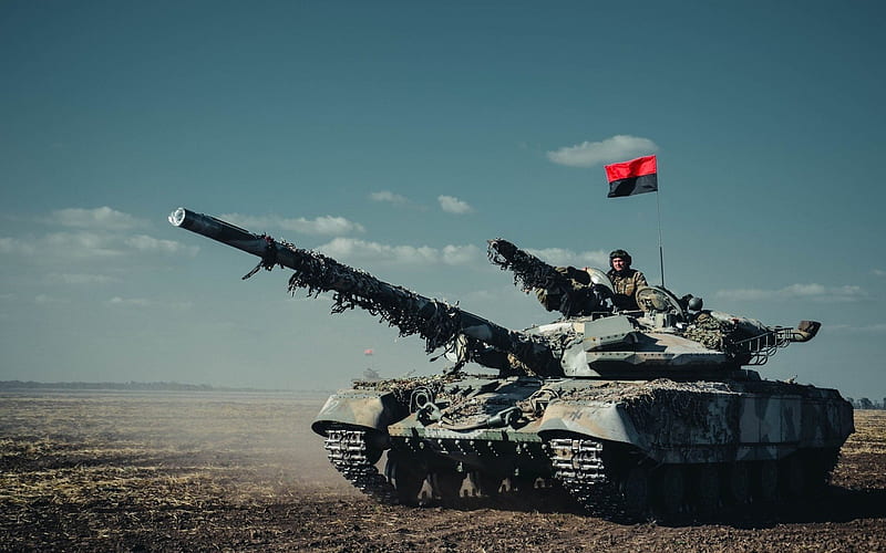 flag of upa, tank, ukraine, azov, ukrainian army, ensign of upa, disguise, ukrainian tank, t-64, HD wallpaper