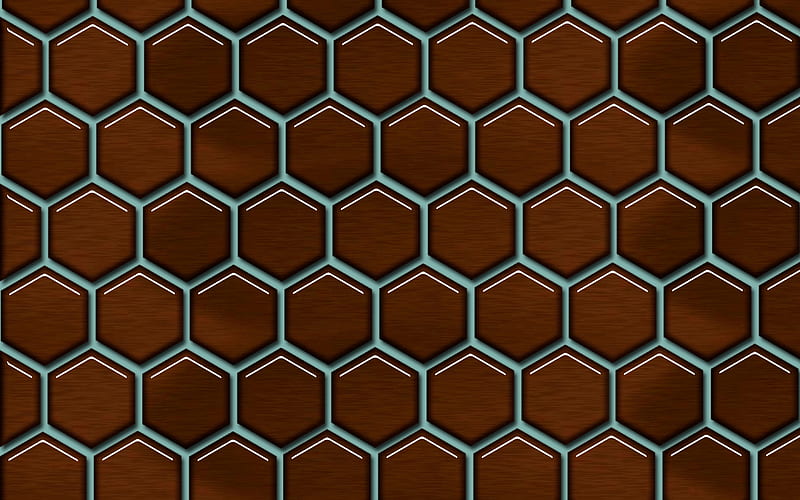 hexagons texture, creative, macro, honeycomb, brown hexagons background, hexagons textures, brown backgrounds, hexagons patterns, HD wallpaper