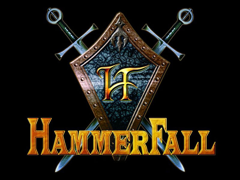 Hammerfall, swords, music, band, shield, metal, logo, heavy, sword, HD wallpaper