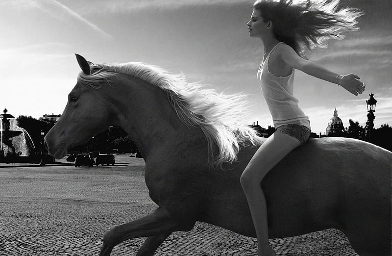 I'M FLYING, emotions, lovely, feeling, horse, moods, fly, graphy, cool, girl, bw, ride, HD wallpaper