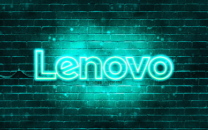 Lenovo turquoise logo turquoise brickwall, Lenovo logo, brands, Lenovo neon logo, Lenovo, HD wallpaper