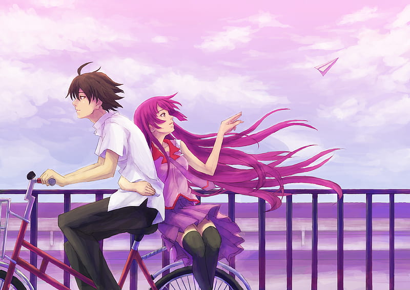 Anime Boy Girl Cycle , anime-girl, anime-boy, anime, cycle, purple, purple-hair, HD wallpaper