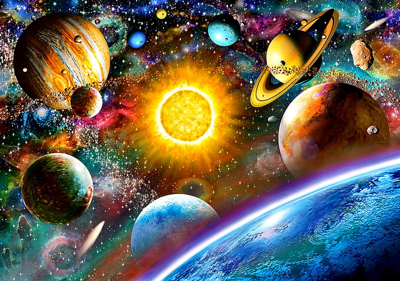 Outer Space F, art, bonito, illustration, artwork, galaxy, painting, outer space, wide screen, scenery, HD wallpaper