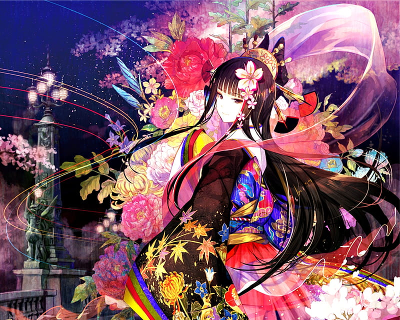 Princess, colorful, fuji chocko, manga, hagoromo, girl, anime, pink, blue, HD wallpaper