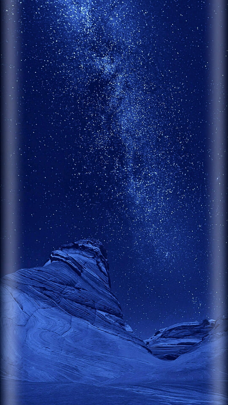 iPhone 6, abstract, blue, edge, ios, mountain, night, s8, sky, stars, stoche, HD phone wallpaper