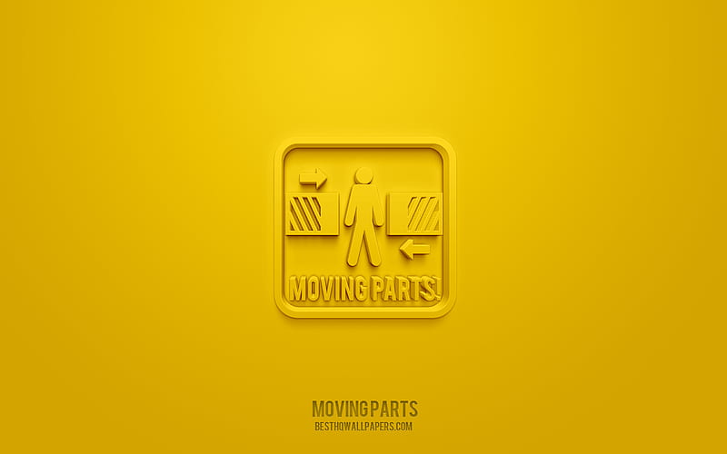 Moving Parts 3d icon, yellow background, 3d symbols, Moving Parts, Warning icons, 3d icons, Moving Parts sign, Warning 3d icons, yellow warning signs, HD wallpaper