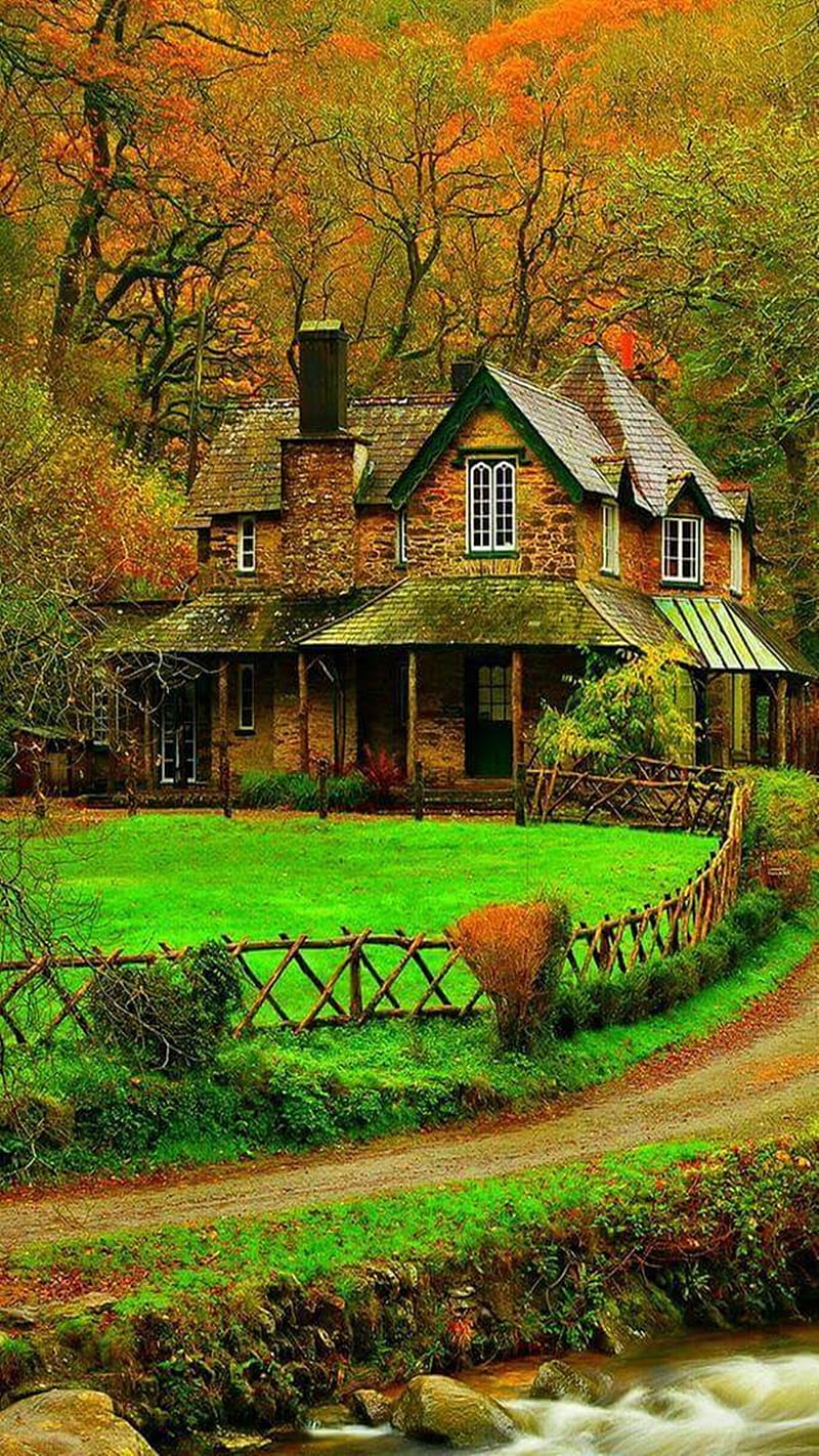 Autumn, cottage, HD phone wallpaper
