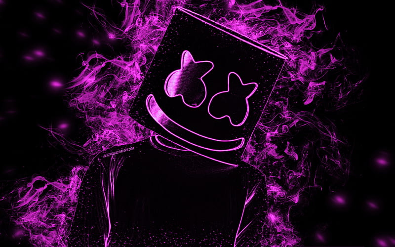 Marshmello, American DJ, purple smoke silhouette, electronic music, creative art, famous DJ, Christopher Comstock, HD wallpaper