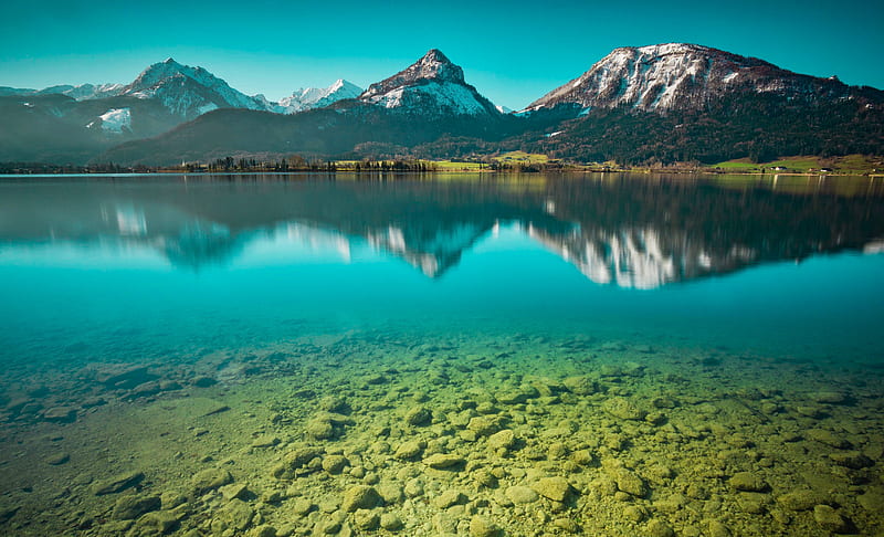 austria, lake wolfgang, mountains, reflection, scenic, Landscape, HD wallpaper