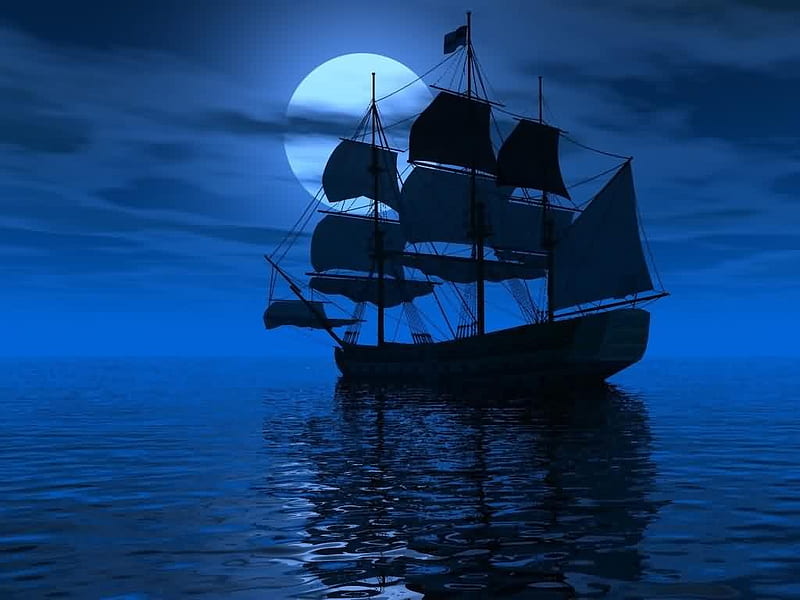 night sailer 1024 x768. jpg, water, clouds, ship, moon moonrise, HD wallpaper