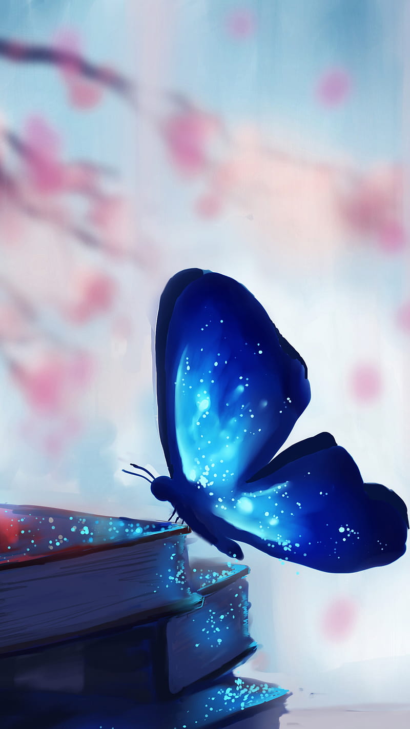 Night butterfly , digital art, glitter, blue, HD phone wallpaper