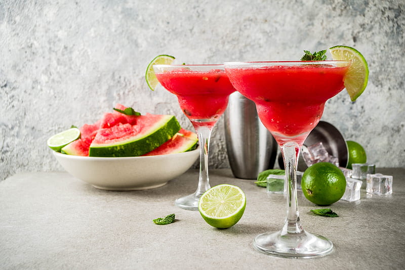 Food, Cocktail, Drink, Glass, Lime, Watermelon, HD wallpaper