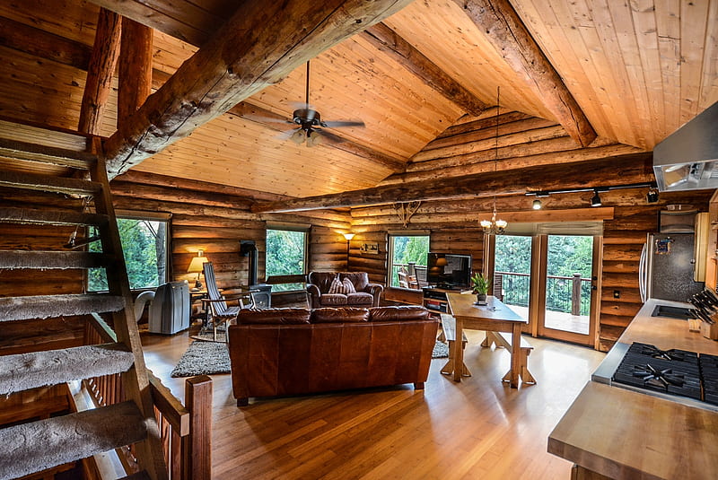 Elegant Log Home Interior, Home Style, Log Cabins, Architecture, Interior Design, HD wallpaper