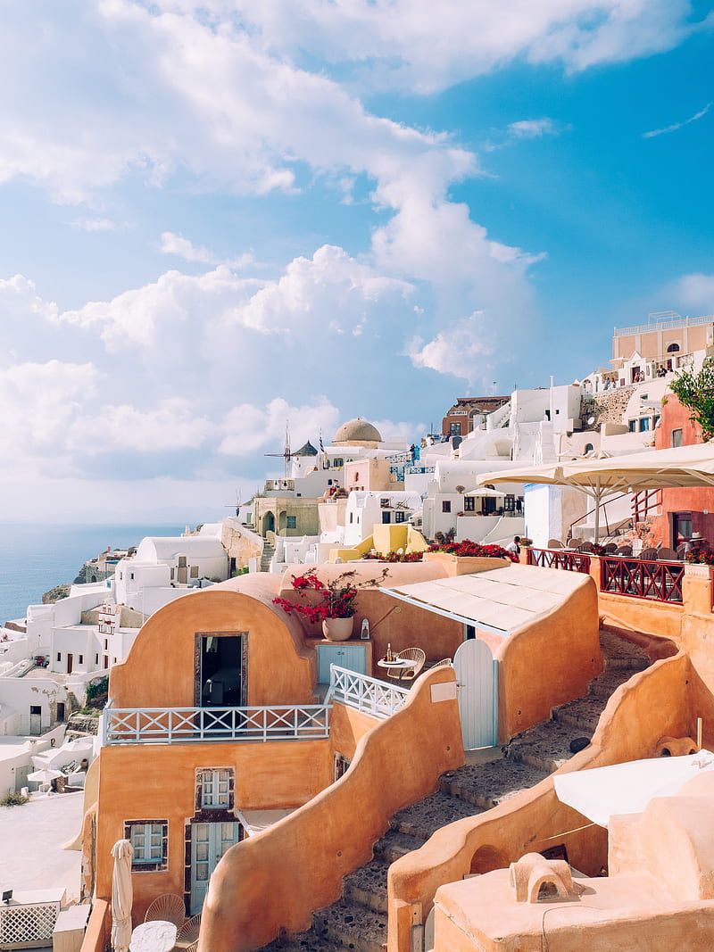city, architecture, buildings, oia, greece, HD phone wallpaper