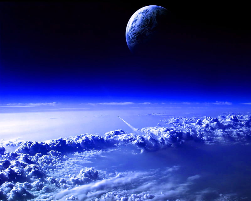 Outer Space, blue clouds, outer space planets, HD wallpaper