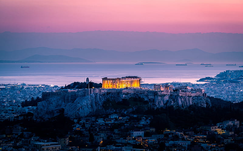 Architecture, sunset, sea, acropolis, athens, greece ultra 16:10  background, HD wallpaper | Peakpx
