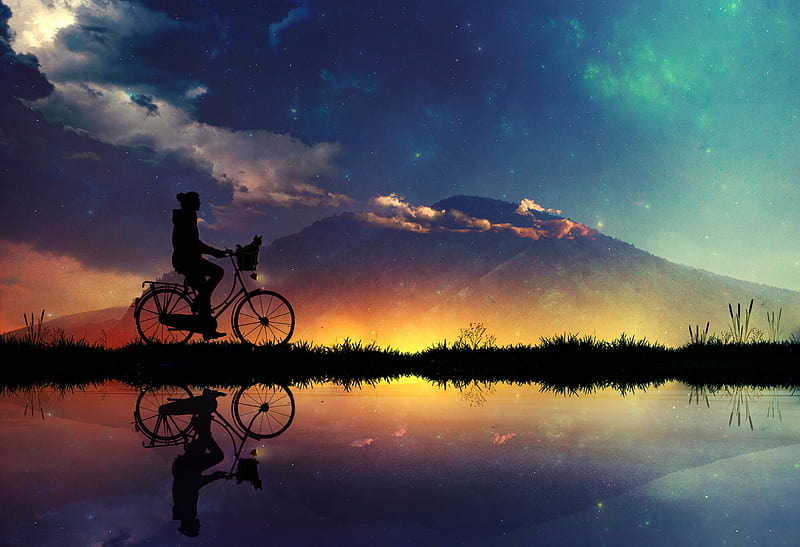 Journey To Unknown Destination, bicycle, artist, artwork, digital-art, HD wallpaper