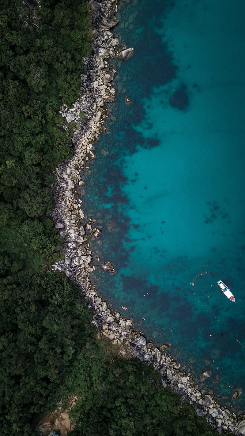 Drone shot, ocean, trees, top view, aerial shot, Nature, HD phone wallpaper  | Peakpx