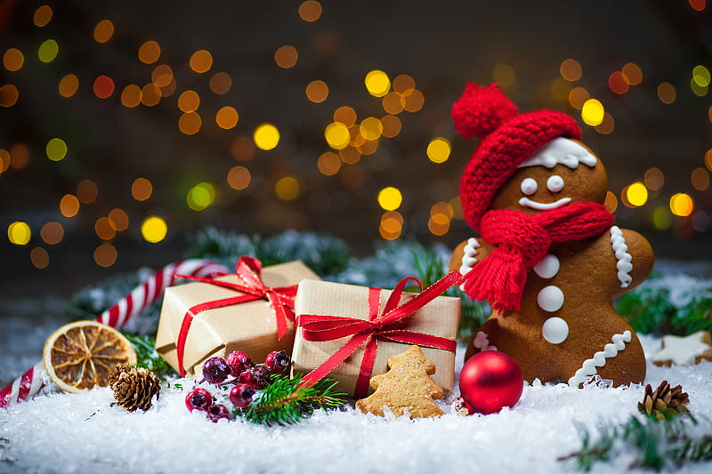 Christmas, Holiday, Gift, Bokeh, Gingerbread, Cookie, HD wallpaper