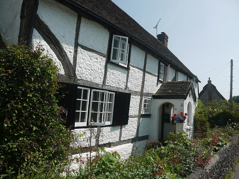 Sussex Villages 5, Garden, Half Timbered, Sussex, Sunshine, Cottage, HD wallpaper