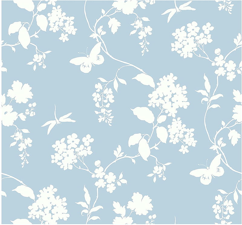 York Wallcoverings Silhouettes Trailing Floral And Vines Removable , Blue White, HD wallpaper