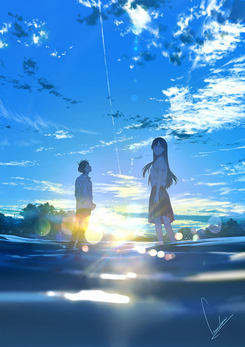 anime, anime girls, anime boys, sky, outdoors, blue, HD phone wallpaper