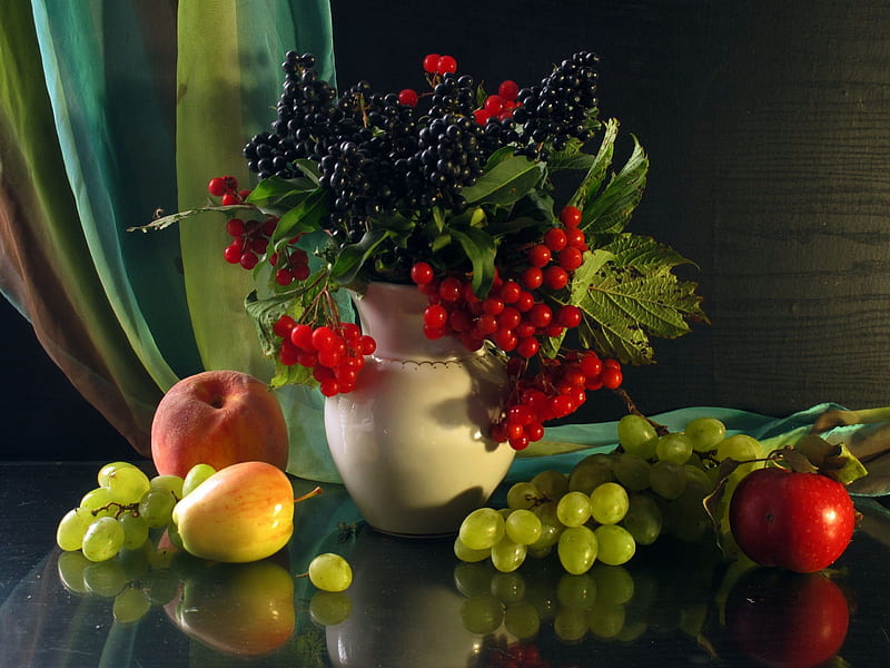 Still Life, apple, graphy grapes, life, fruits, jar, still, HD wallpaper