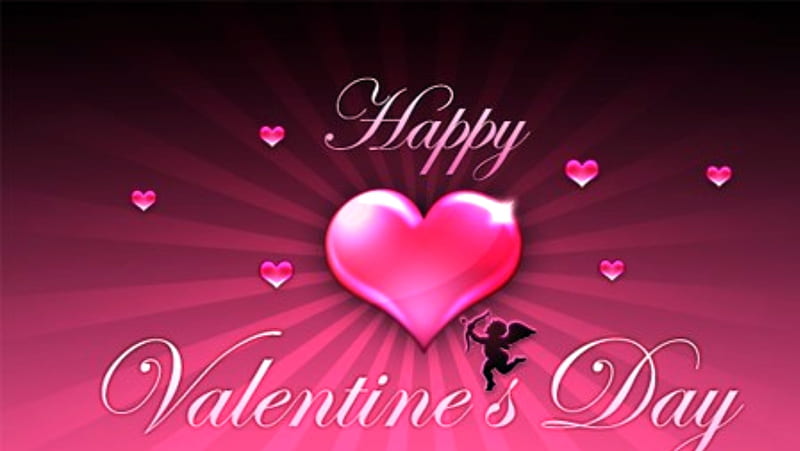Valentine Wishes For Friends, Happy, Pink, Cupid, corazones, Valentine Day, HD wallpaper