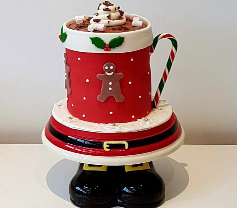Hot Chocolate Santa Cake, Cake, Santa, Chocolate, Hot, Gingerbread Man, HD wallpaper