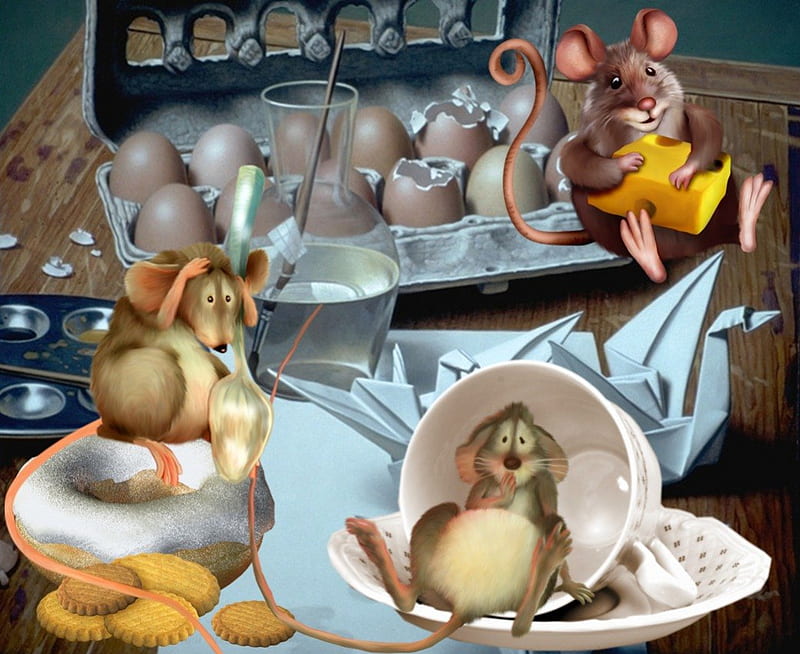 Little Mice, cake, food, mouse, cheese, mice, eggs, HD wallpaper