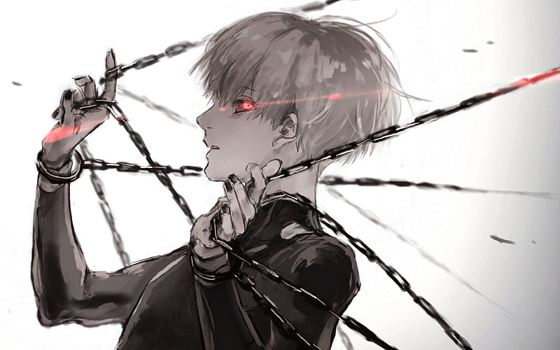 Ken Kaneki, 3D art, red eye, night, Sasaki Haise, Tokyo Ghoul, HD wallpaper