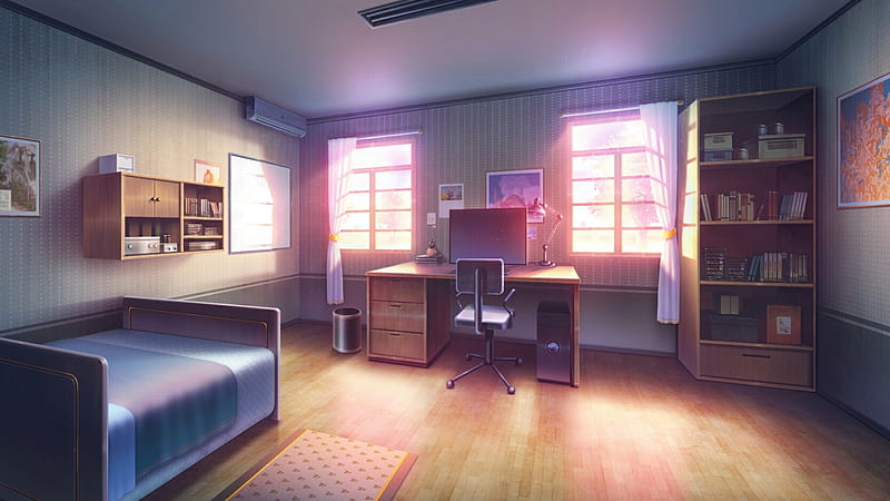 Anime, Room, Bed, Chair, Computer, Desk, Window, HD wallpaper | Peakpx