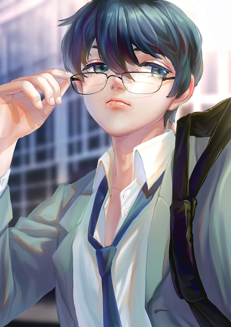 handsome anime boy, zhiyu moke, vocaloid, glasses, school uniform, Anime, HD phone wallpaper