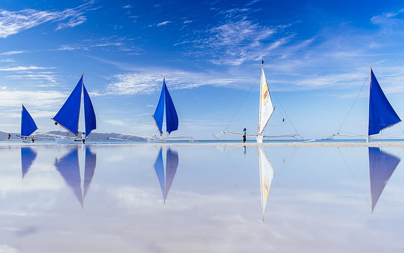 Low Tide Reflection, graph, water, sail boats, reflection, sky, HD wallpaper