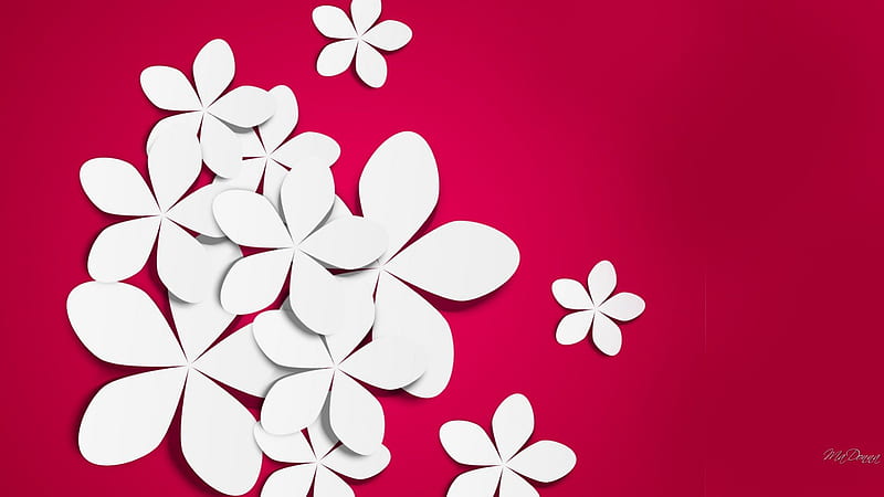 Paper Flowers on Bright, bright, flowers, cut out, paper, abstract, pink, HD wallpaper