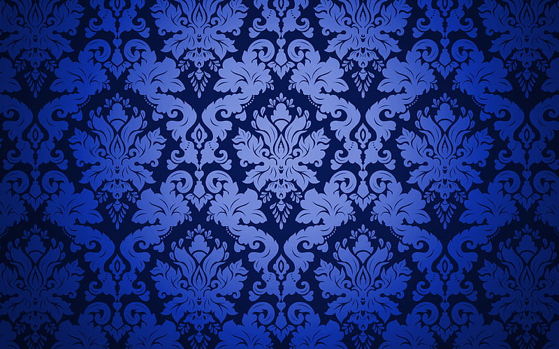 blue damask floral texture, vintage damask background, blue floral background, retro floral texture, seamless damask texture, HD wallpaper