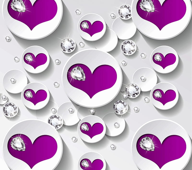 Valentines by Marika, desenho, diamonds, heart, love, purple, valentine, HD wallpaper