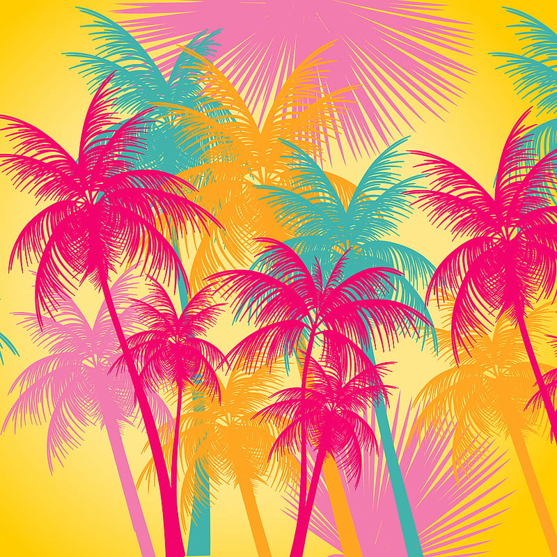 palm tree in colors, Digital, desenho, lines, modern, nature, palm tree, pattern, summer, HD phone wallpaper