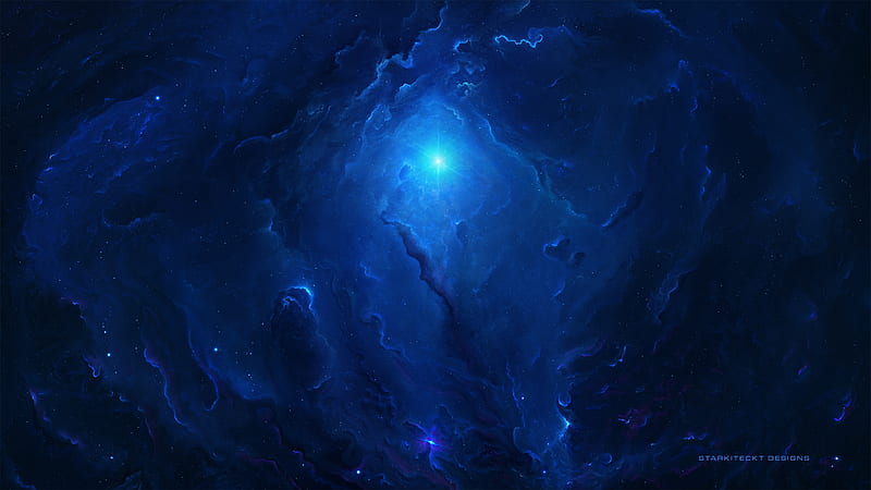 Undersea Temple Nebula, galaxies, Starkiteckt, space, stars, 3d, nebula, HD wallpaper